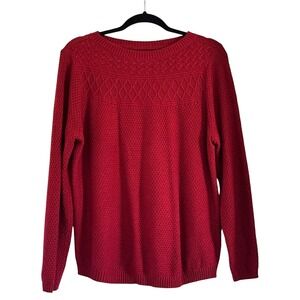Croft & Barrow Womens XL Red Cable Knit Sweater Textured Yoke Crew Neck Acrylic